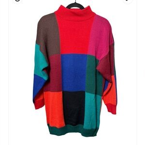 Vintage 90s The Limited Colorblock Sweater Oversized Mock Neck Tunic Length